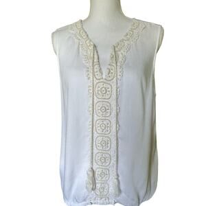 Venus White Beaded Sleeveless‎ Top - sz L